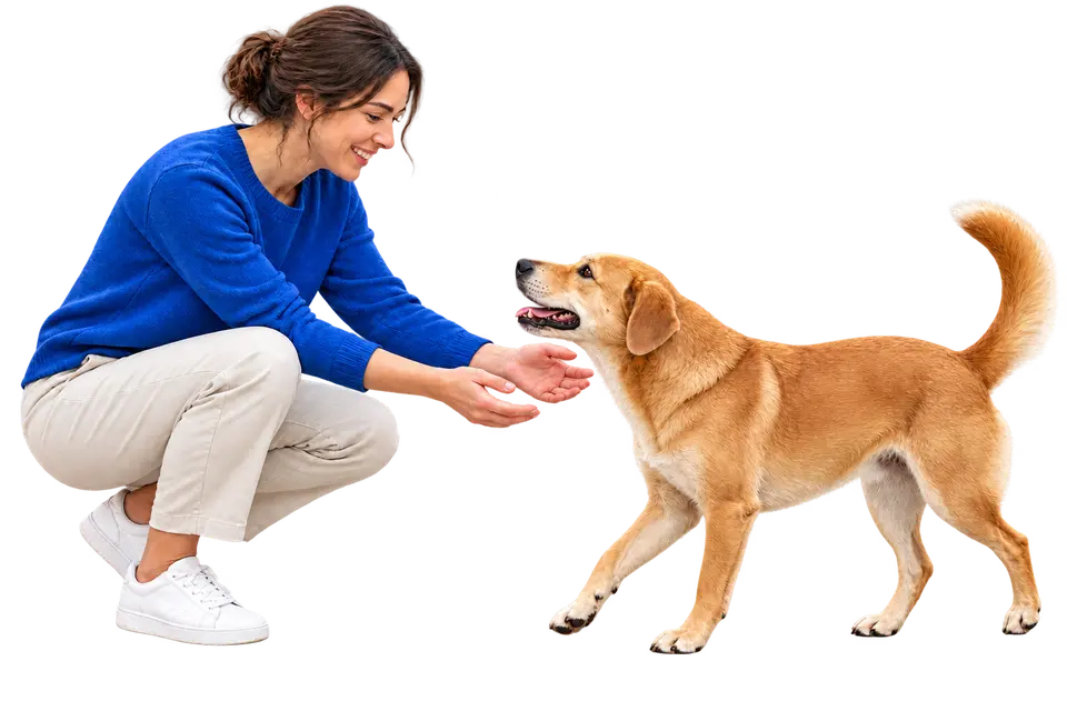 Woman welcoming a dog